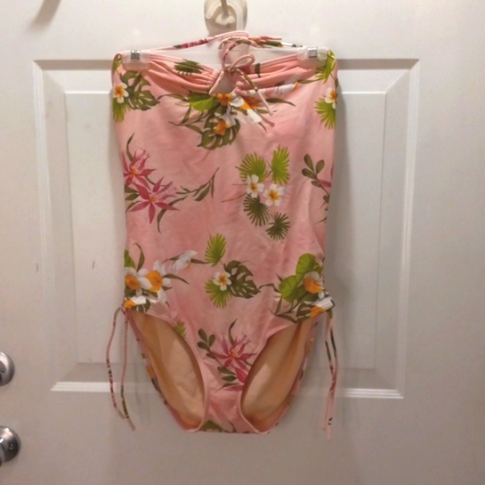 Spiegel Swim One Piece Pale Pink Floral W/ Adjustable legs. Size 14 - Picture 2 of 9